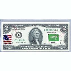 Банкнота США 2 доллара 2013 с печатью USPS, флаг Саудовской Аравии, Gem UNC