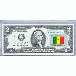 Банкнота США 2 доллара 2013 с печатью USPS, флаг Сенегала, Gem UNC