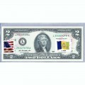 Банкнота США 2 доллара 2013 с печатью USPS, флаг Сент Винсента, Gem UNC
