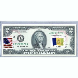 Банкнота США 2 доллара 2013 с печатью USPS, флаг Сент Винсента, Gem UNC