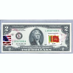 Банкнота США 2 доллара 2013 с печатью USPS, флаг Шри-Ланки, Gem UNC