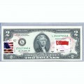 Банкнота США 2 доллара 2013 с печатью USPS, флаг Сингапура, Gem UNC Банкнота США 2 доллара 2013 с печатью USPS, флаг Сингапура, Gem UNC