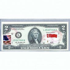 Банкнота США 2 доллара 2013 с печатью USPS, флаг Сингапура, Gem UNC Банкнота США 2 доллара 2013 с печатью USPS, флаг Сингапура, Gem UNC