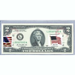 Банкнота США 2 доллара 2013 с печатью USPS, флаг США, Gem UNC