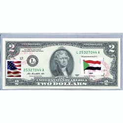 Банкнота США 2 доллара 2013 с печатью USPS, флаг Судана, Gem UNC