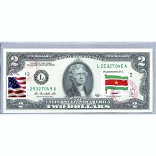 Банкнота США 2 доллара 2013 с печатью USPS, флаг Суринама, Gem UNC Банкнота США 2 доллара 2013 с печатью USPS, флаг Суринама, Gem UNC