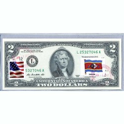 Банкнота США 2 доллара 2013 с печатью USPS, флаг Свазиленда-01, Gem UNC