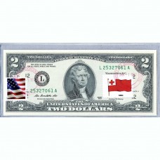 Банкнота США 2 доллара 2013 с печатью USPS, флаг Тонга-01, Gem UNC Банкнота США 2 доллара 2013 с печатью USPS, флаг Тонга-01, Gem UNC