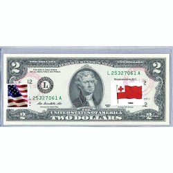 Банкнота США 2 доллара 2013 с печатью USPS, флаг Тонга-01, Gem UNC