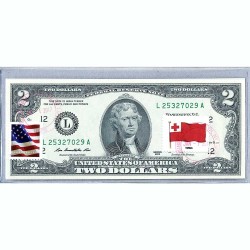 Банкнота США 2 доллара 2013 с печатью USPS, флаг Тонга, Gem UNC