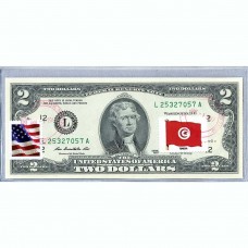Банкнота США 2 доллара 2013 с печатью USPS, флаг Туниса-01, Gem UNC Банкнота США 2 доллара 2013 с печатью USPS, флаг Туниса-01, Gem UNC