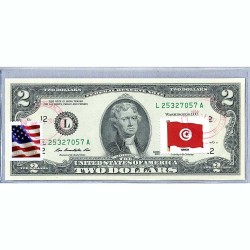 Банкнота США 2 доллара 2013 с печатью USPS, флаг Туниса-01, Gem UNC