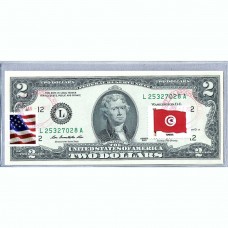 Банкнота США 2 доллара 2013 с печатью USPS, флаг Туниса, Gem UNC Банкнота США 2 доллара 2013 с печатью USPS, флаг Туниса, Gem UNC