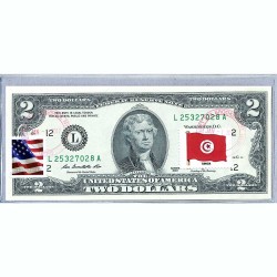 Банкнота США 2 доллара 2013 с печатью USPS, флаг Туниса, Gem UNC