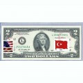 Банкнота США 2 доллара 2013 с печатью USPS, флаг Турции, Gem UNC Банкнота США 2 доллара 2013 с печатью USPS, флаг Турции, Gem UNC
