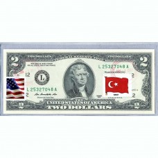 Банкнота США 2 доллара 2013 с печатью USPS, флаг Турции, Gem UNC Банкнота США 2 доллара 2013 с печатью USPS, флаг Турции, Gem UNC