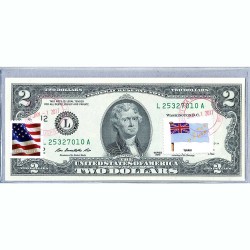 Банкнота США 2 доллара 2013 с печатью USPS, флаг Тувалу, Gem UNC