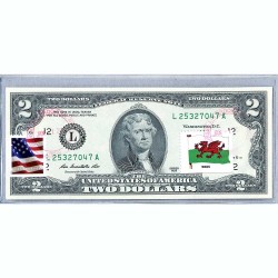 Банкнота США 2 доллара 2013 с печатью USPS, флаг Уэльса, Gem UNC