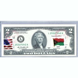 Банкнота США 2 доллара 2013 с печатью USPS, флаг Вануату, Gem UNC