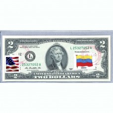 Банкнота США 2 доллара 2013 с печатью USPS, флаг Венесуэлы, Gem UNC Банкнота США 2 доллара 2013 с печатью USPS, флаг Венесуэлы, Gem UNC