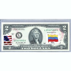 Банкнота США 2 доллара 2013 с печатью USPS, флаг Венесуэлы, Gem UNC