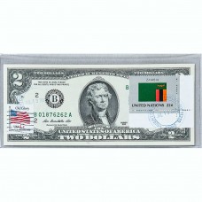 Банкнота США 2 доллара 2013 с печатью USPS, флаг Замбии, Gem UNC Банкнота США 2 доллара 2013 с печатью USPS, флаг Замбии, Gem UNC