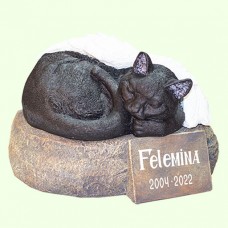 Урна для праха Кот крылатый черный на камне
