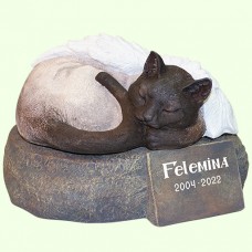 Урна для праха Сиамский кот ангел на камне