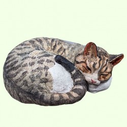 Урна для праха Спящий кот калачиком серебряный пятнистый